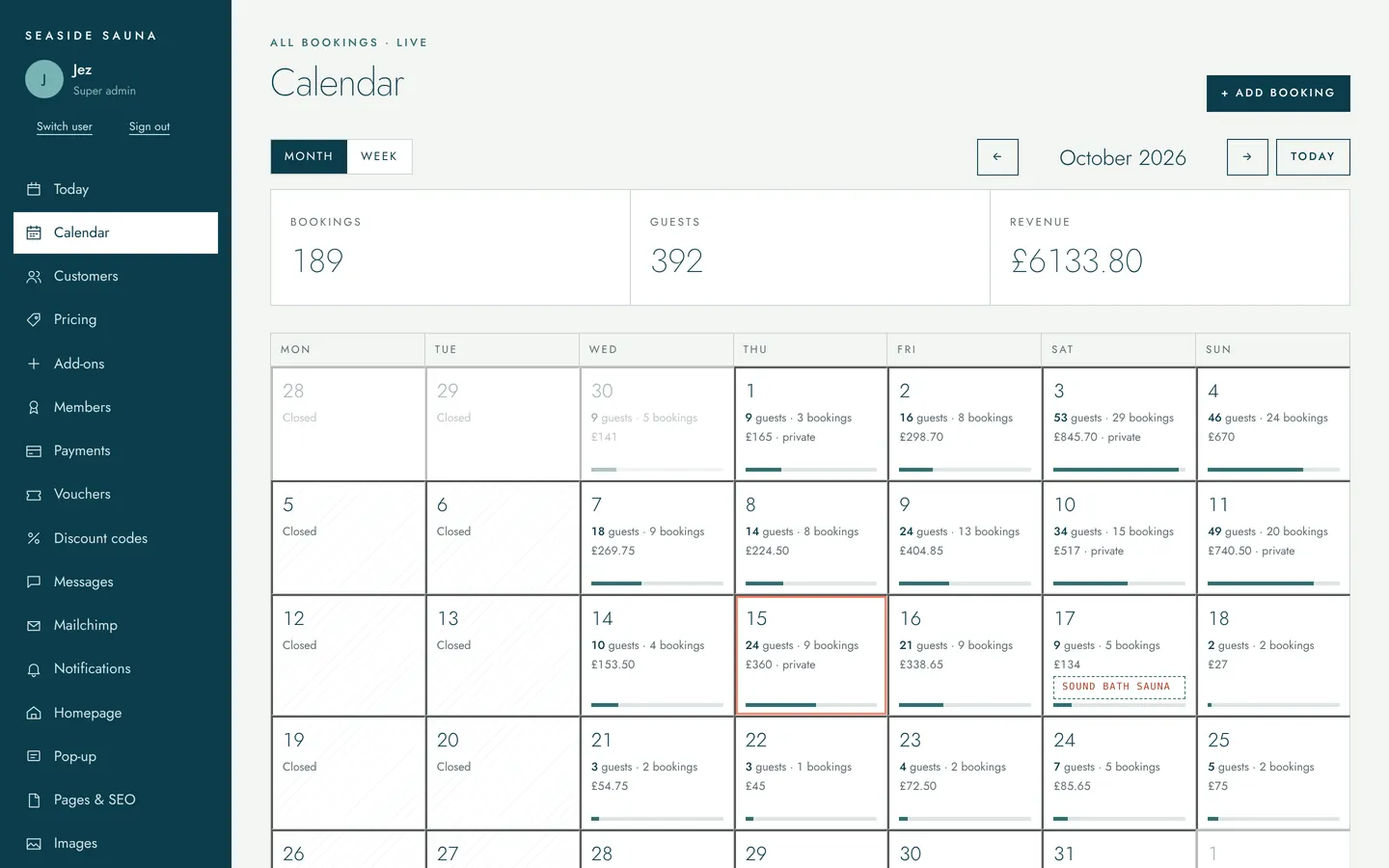 Calendar screen