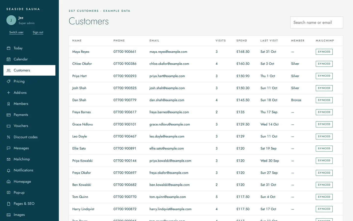 Customers screen