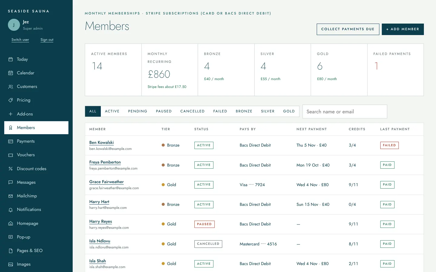 Members screen