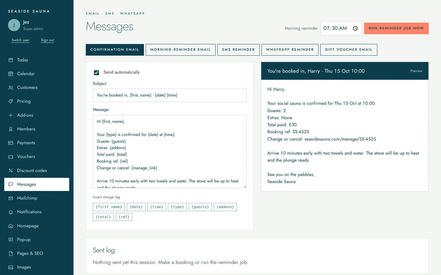 Messages screen