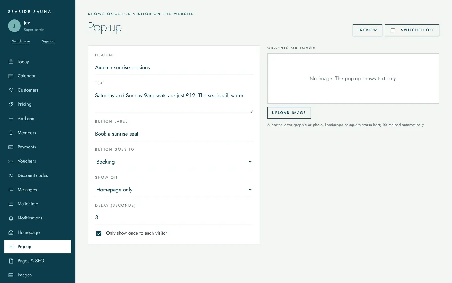 Website pop-up editor