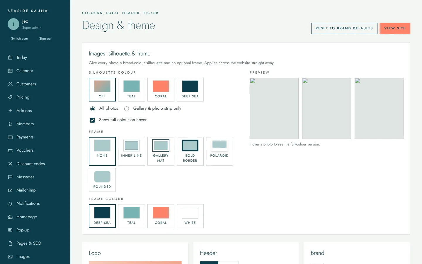 Design and theme screen