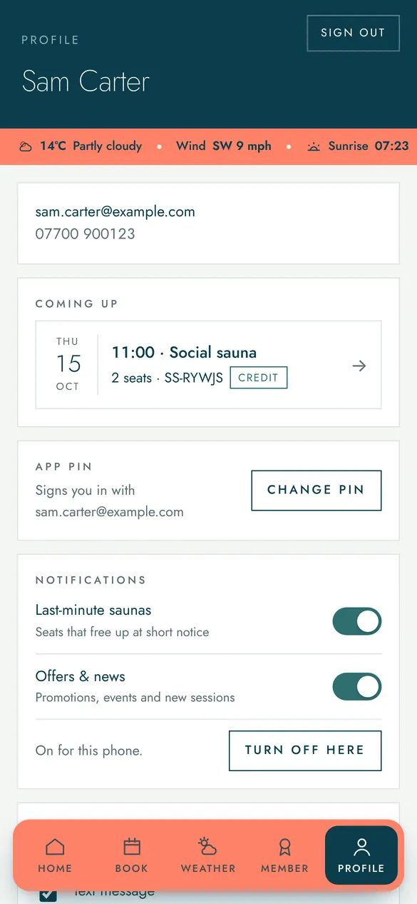 Profile with notification preferences