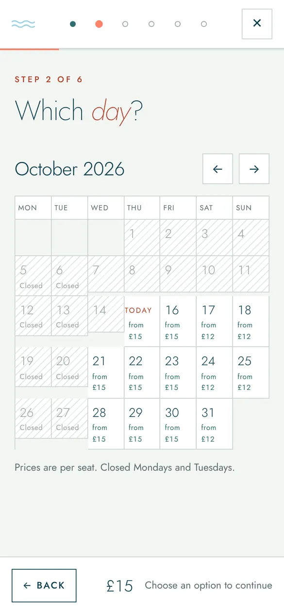 Step 2: calendar with prices per day
