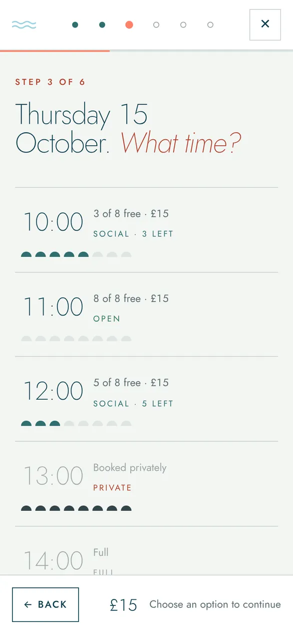 Step 3: time slots with seats left
