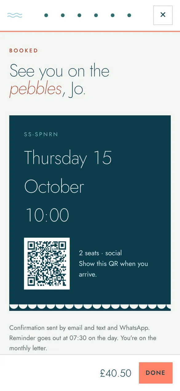 Booking confirmed with QR ticket